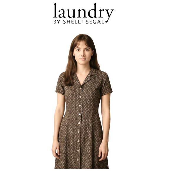 Vintage 90s black brown buttoned shift dress size S/M Laundry by Shelli Segal - Picture 1 of 8